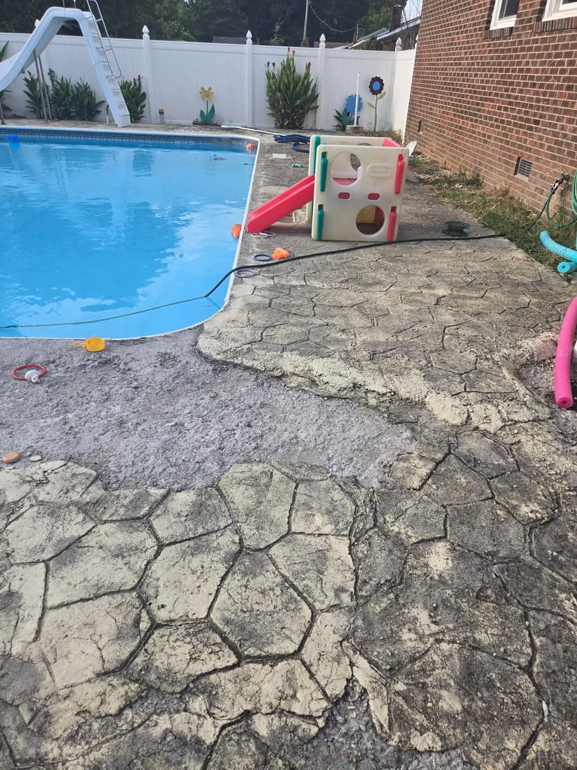 lay pavers and add drainage around pool patio
