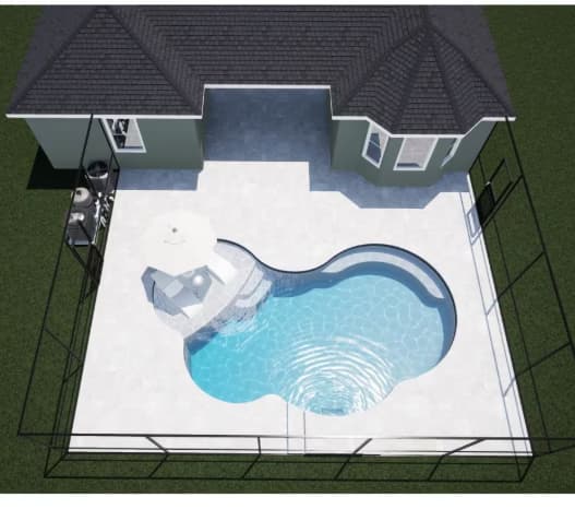 install a free-form pool with screen enclosure, heater/chiller, and travertine