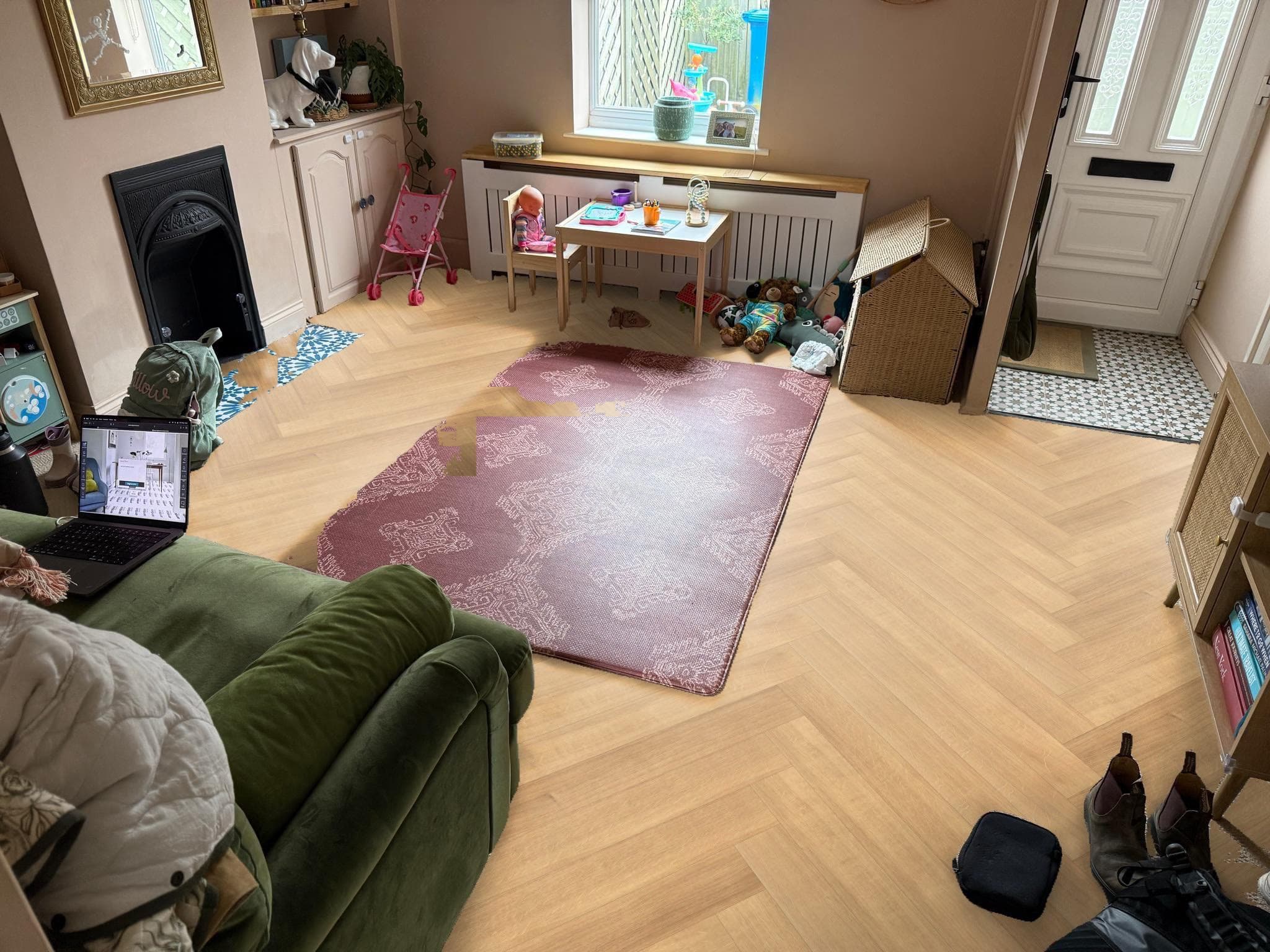 install Amtico LVT flooring in herringbone pattern downstairs