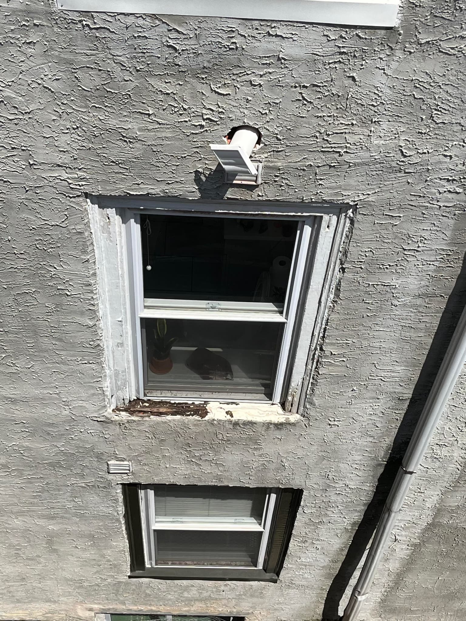 repair rotting windows and stucco on the back of the house