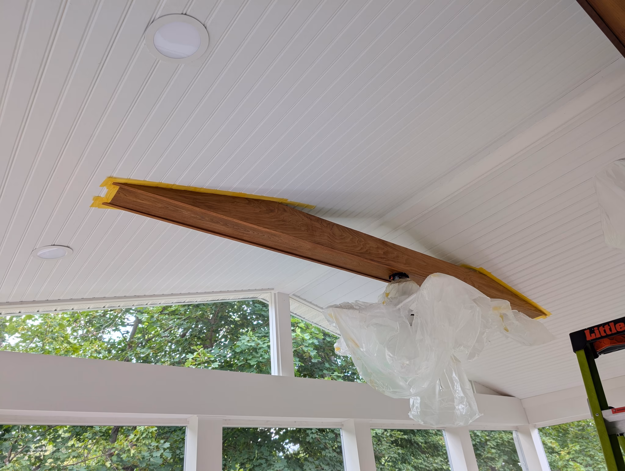 paint the ceiling and stain the beams