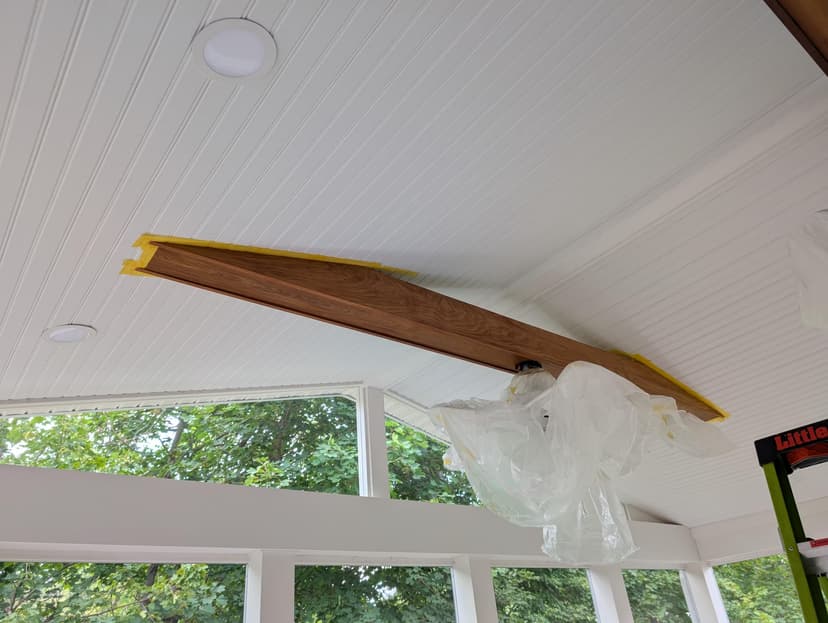 paint the ceiling and stain the beams