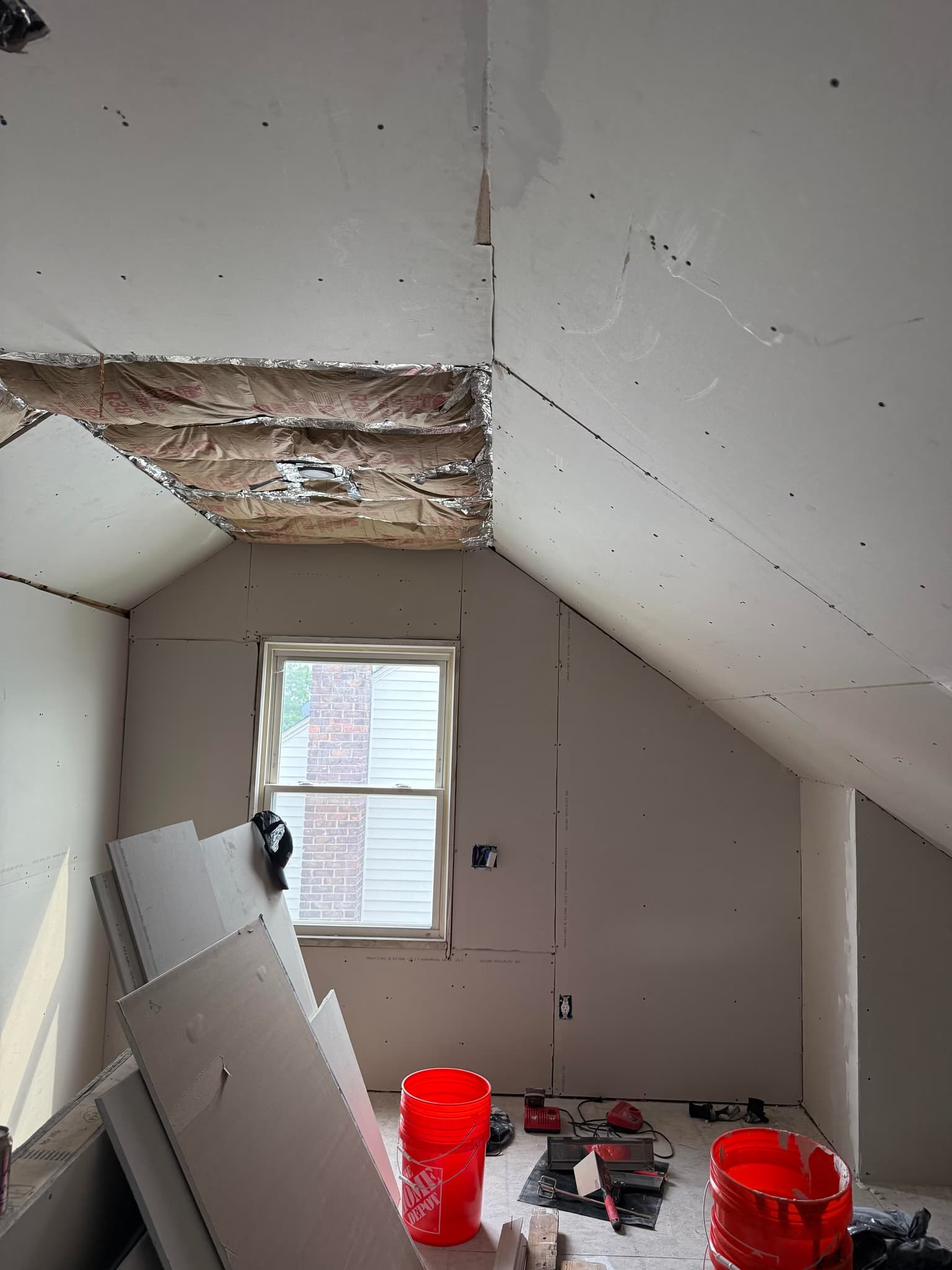 finish drywall taping, mudding, and sanding in attic