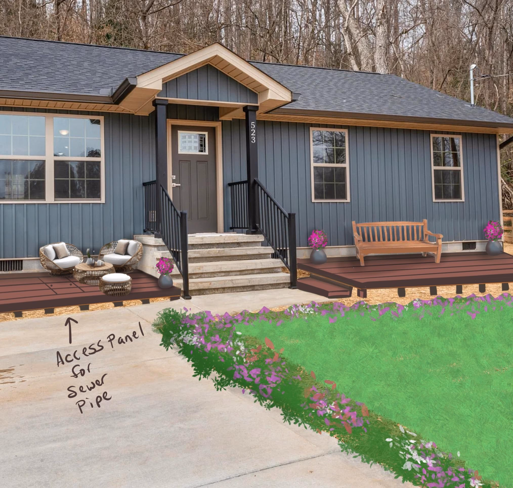 build two composite decks and add a second stair rail