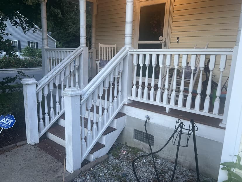 replace rotted spindles and railings, and repair a post