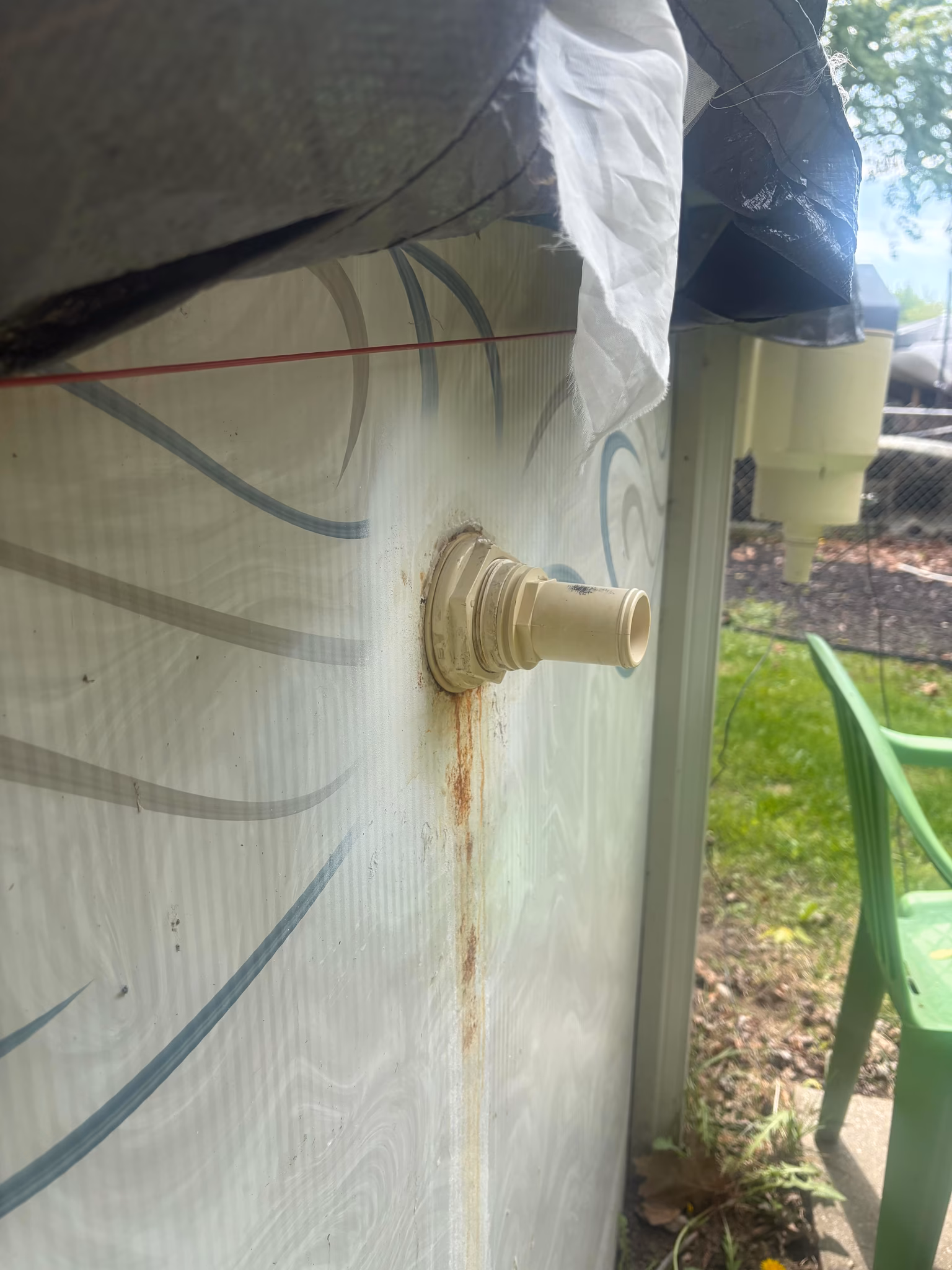 repair pool outflow and relocate skimmer