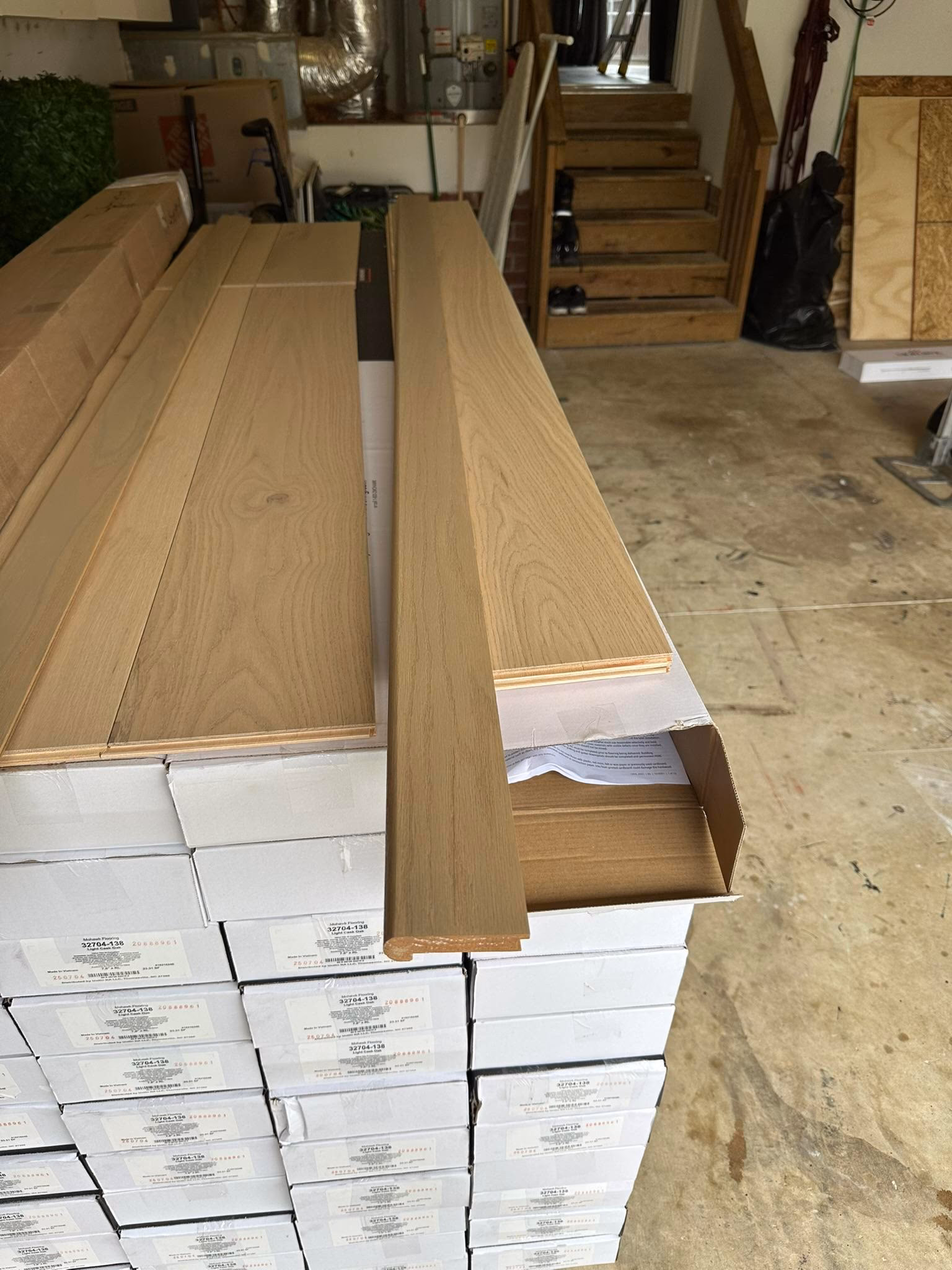 install 8 matching stair treads and nosing