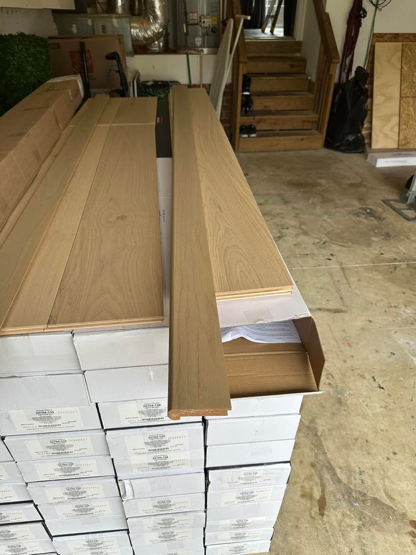 install 8 matching stair treads and nosing