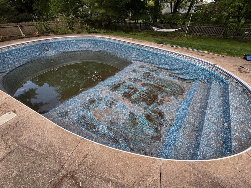repair a pool liner leak and frost-damaged concrete