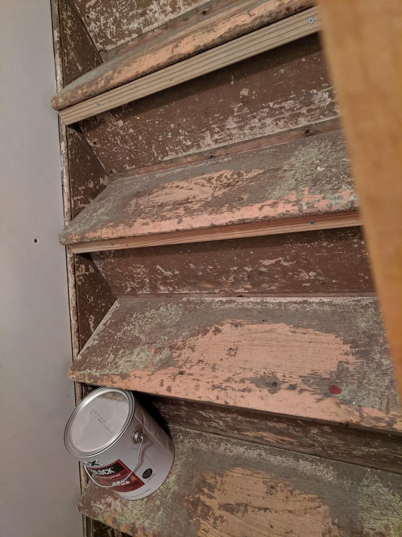 replace treads and encapsulate risers and stringers on an attic staircase