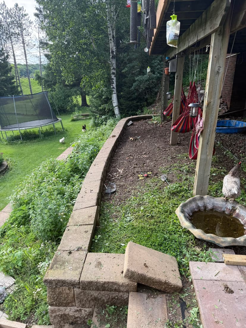 disassemble and replace retaining walls with wood timbers