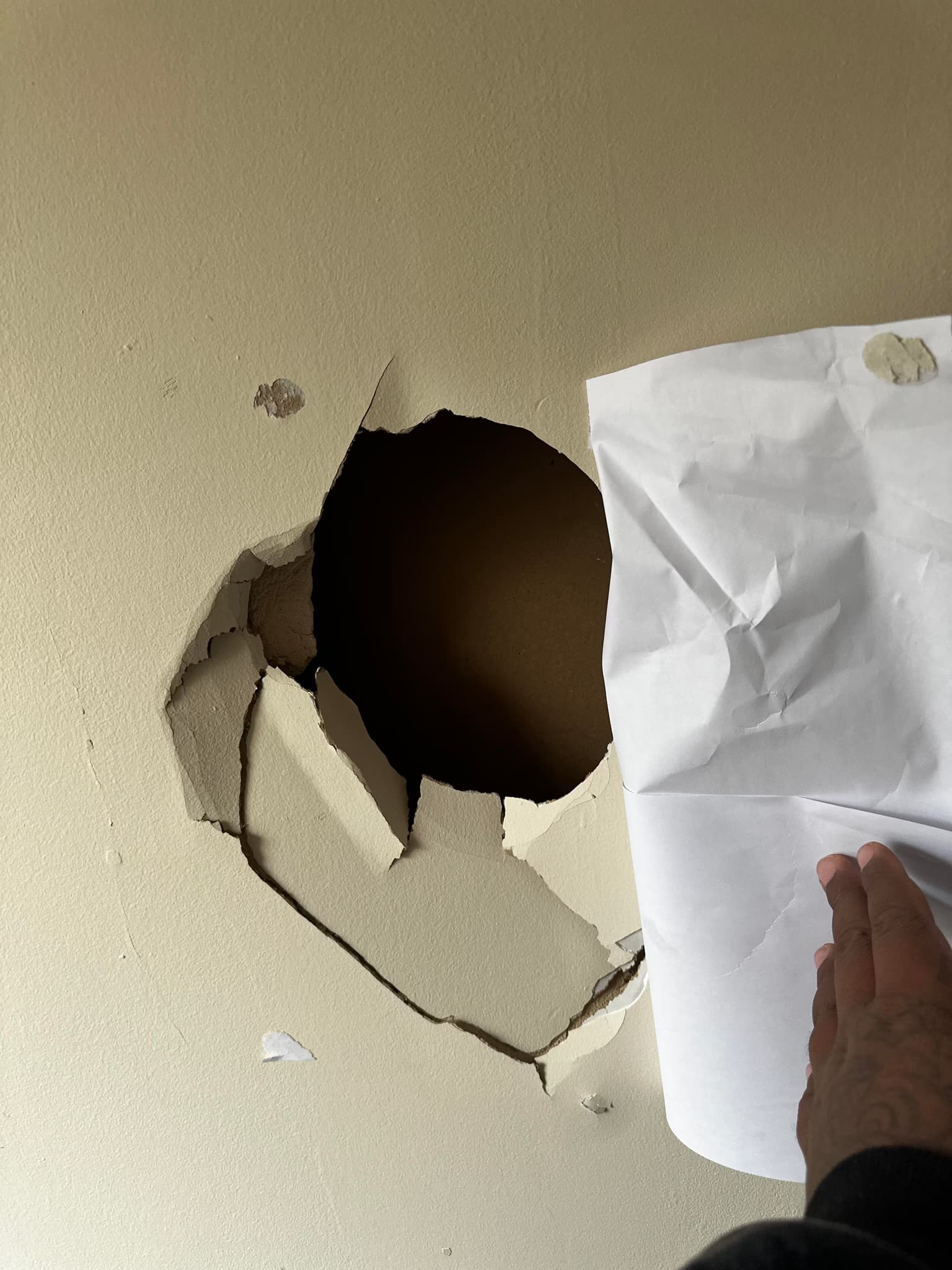 repair drywall, including materials, cleanup, and paint