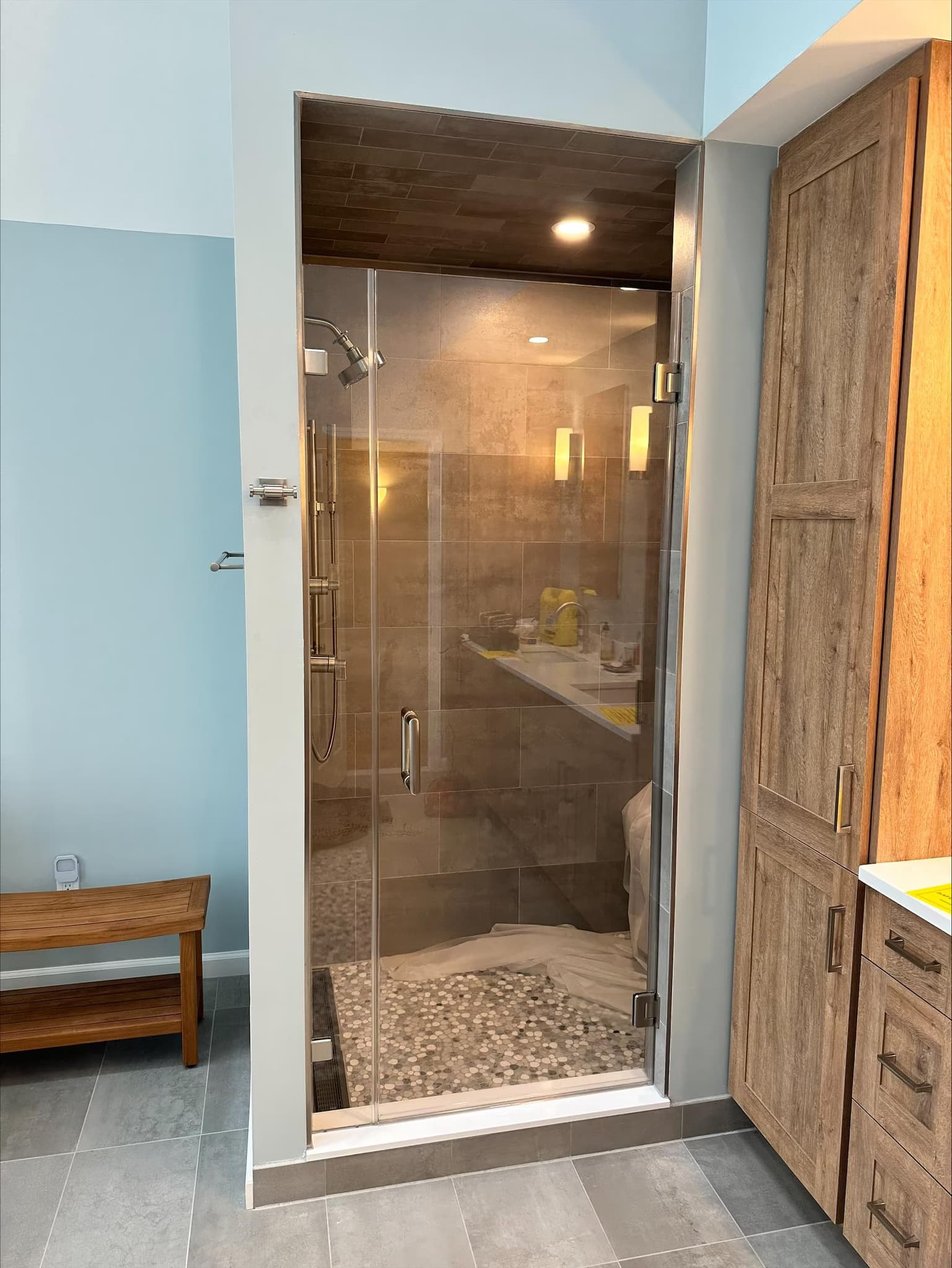 install a 36" frameless shower door with 3/8" glass