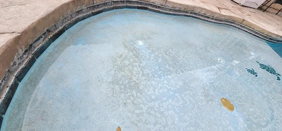 remove most calcium from pool with acid and power wash
